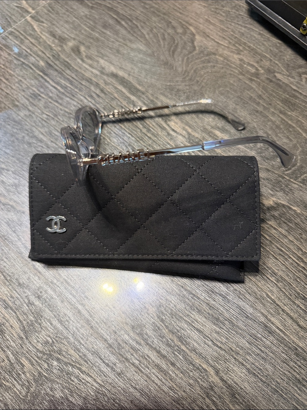 CHANEL Clear Frame Sunglasses with Black Quilted Logo Case - Picture 2 of 5